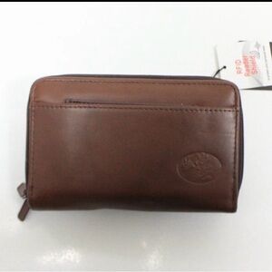 Julia Buxton RFID Heiress Double Zip-Around Indexer Leather Wallet Brown